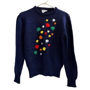 Vintage Little Lisa Navy Blue Sweater with Balloons Size Medium